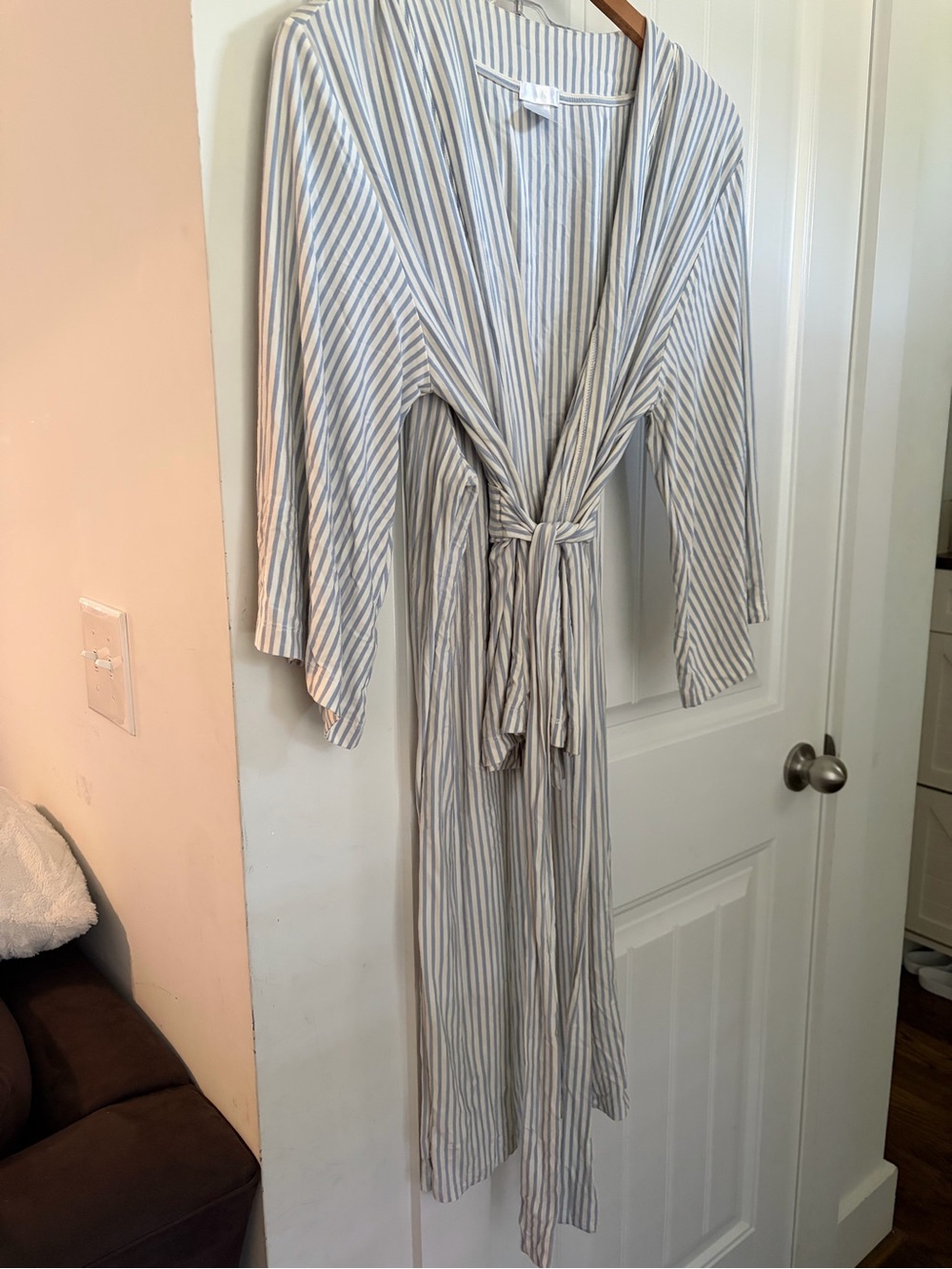 LAKE Striped Light Blue Kimono Pajama Set with Tie-Waist XS - Picture 5 of 9